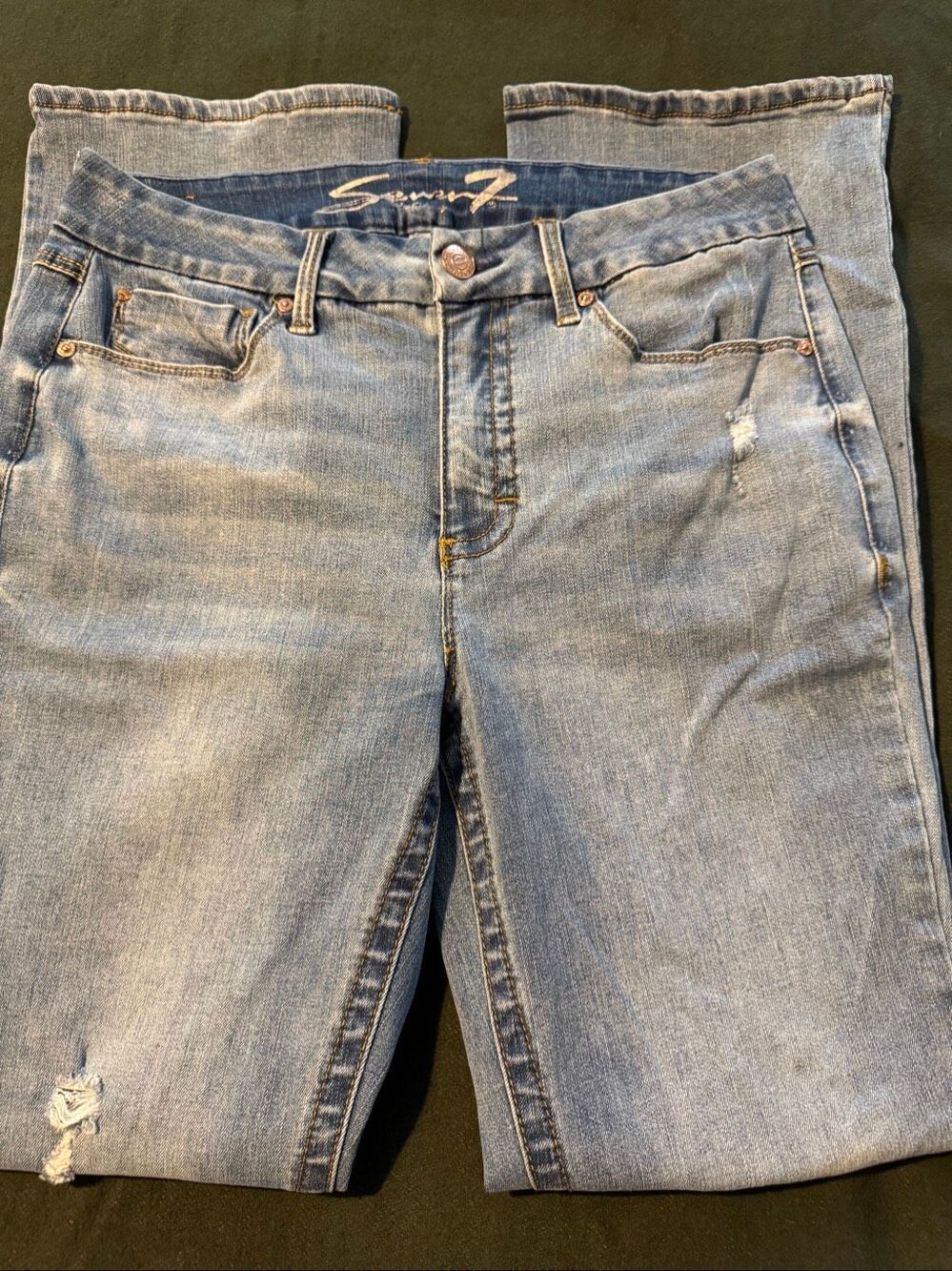 Seven7 Women's Tummyless High Rise Distressed Slim Bootcut Jeans Blue Size 12